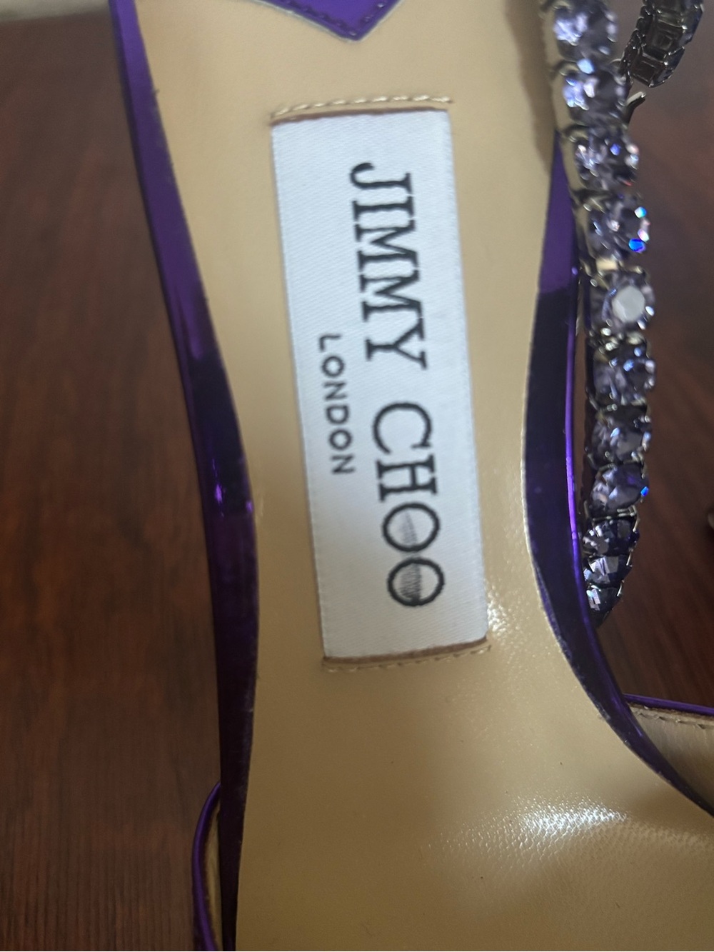 Jimmy Choo Metallic Purple Pointed-Toe Stiletto Heels with Crystal Ankle Chain - Picture 6 of 7